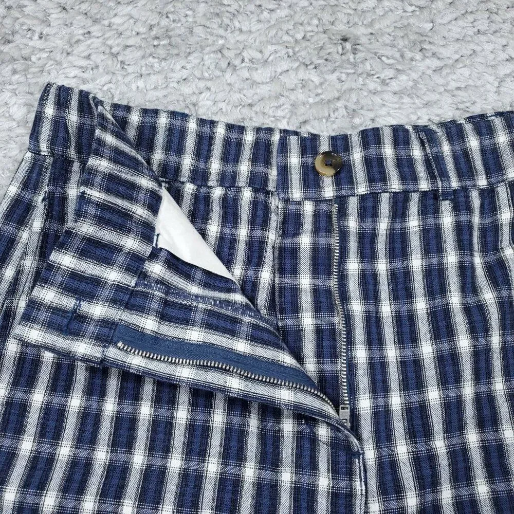 Urban Outfitters Playa Plaid Longline Shorts Size Large Blue White Relaxed Baggy